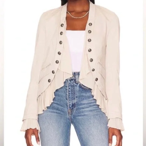 Free People Ruffles Romance Jacket Military Style Button Front NWT - Picture 7 of 14